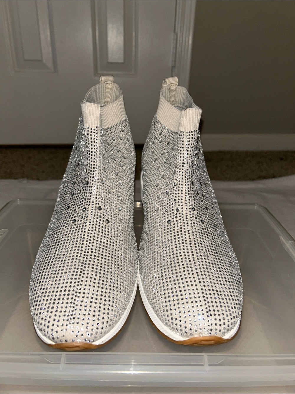 Alex Marie Silver Rhinestone Slip-On Sock Sneakers - Picture 2 of 5